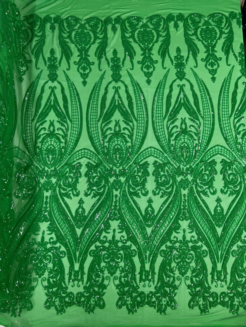 Damask Sequins Fabric - 4 Way Stretch Big Damask Sequins Fabric - Pick Color - 25 Yard Roll