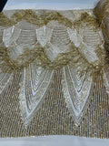 Gold Fringe Sequins - Dangle 4 Way Stretch Fancy Sequins Fabric Sold By The Yard