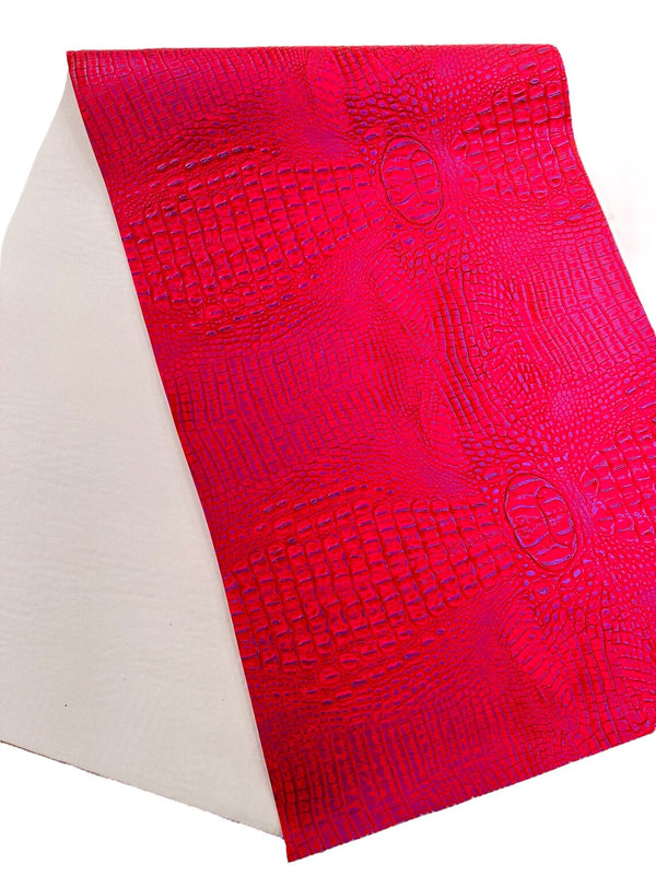 Alligator Faux Leather Vinyl - Hot Pink / Lilac - Fabric 3D Scales Design Vinyl Alligator By Yard