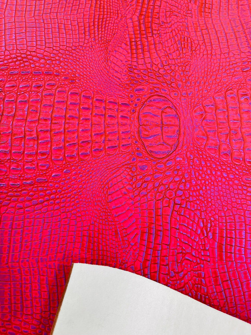 Alligator Faux Leather Vinyl - Hot Pink / Lilac - Fabric 3D Scales Design Vinyl Alligator By Yard
