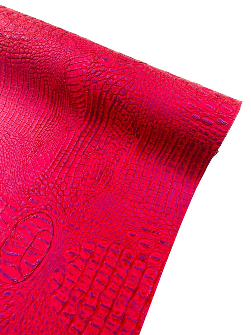 Alligator Faux Leather Vinyl - Hot Pink / Lilac - Fabric 3D Scales Design Vinyl Alligator By Yard