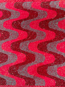 Wavy Line Velvet Sequins - Hot Pink/Rose/Mint - Velvet Sequins 2 Way Stretch Fabric 58/60” By Yard