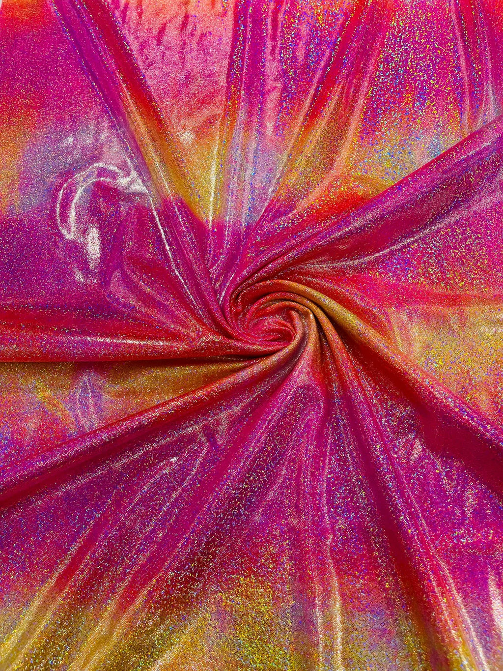 Mystique Foil Fabric - Hot Pink / Orange Tie Dye - 58/60