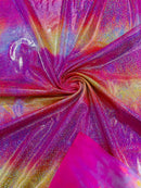 Mystique Foil Fabric - Hot Pink / Orange Tie Dye - 58/60" 4 Way Stretch Iridescent Foggy Foil Fabric Nylon/Spandex By Yard