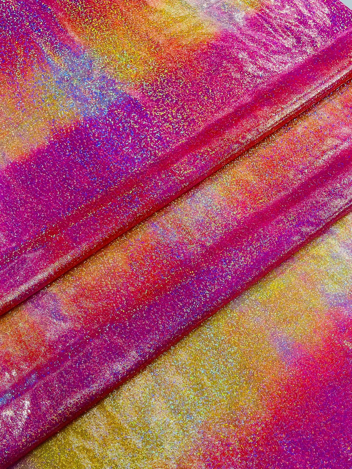 Mystique Foil Fabric - Hot Pink / Orange Tie Dye - 58/60