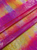 Mystique Foil Fabric - Hot Pink / Orange Tie Dye - 58/60" 4 Way Stretch Iridescent Foggy Foil Fabric Nylon/Spandex By Yard