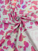 Cow Print Design Spandex - Hot Pink Holographic -  Poly Spandex 4 Way Stretch Fabric By Yard