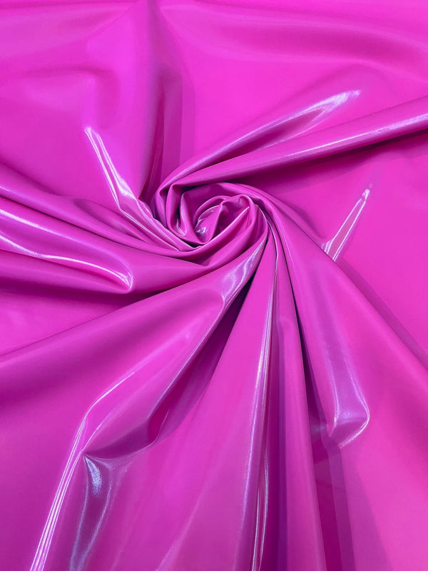 Latex Shiny Vinyl - Hot Pink - 4 Way Stretch Milliskin Vinyl Spandex Latex Fabric Sold by Yard