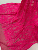 Mermaid Design Sequins Fabric - Hot Pink - Sequins Fabric 4 Way Stretch on Mesh By Yard