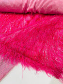 Metallic Eyelash Fabric - Hot Pink - Feather/Eyelash/Fringe Design on Mesh By Yard