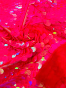 Jumbo Oval Sequins - Hot Pink - Paillette Big Oval Sequins Design Fabric By Yard