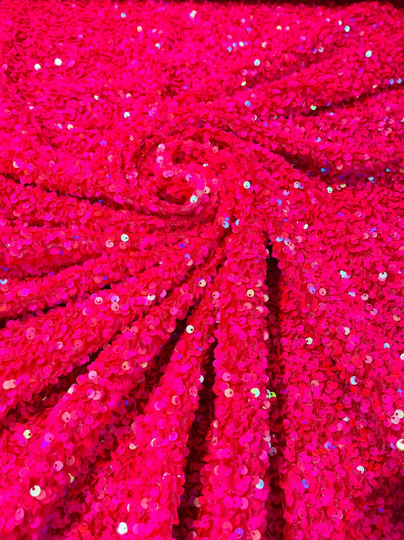 Stretch Velvet Sequins Fabric - Iridescent Hot Pink - Velvet Sequins 2 Way Stretch 58/60” By Yard