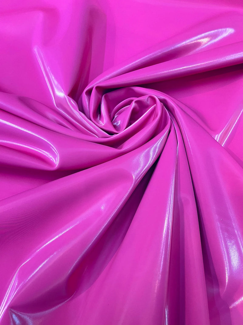 Latex Shiny Vinyl - Hot Pink - 4 Way Stretch Milliskin Vinyl Spandex Latex Fabric Sold by Yard