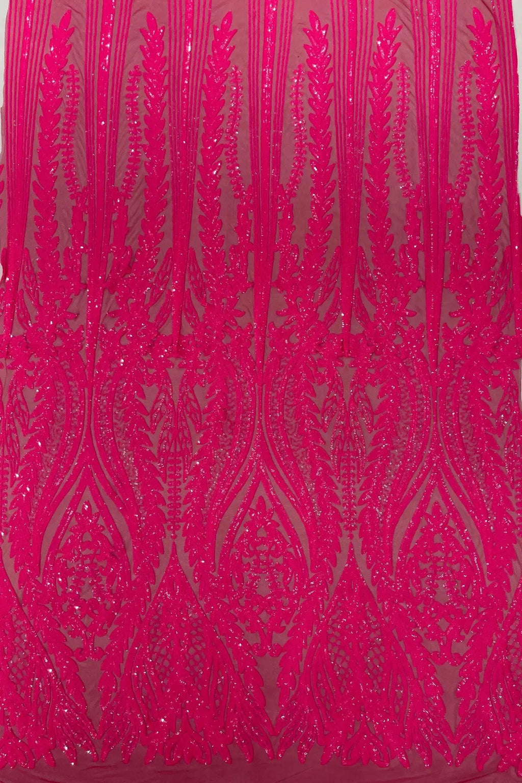 Mermaid Design Sequins Fabric - Hot Pink - Sequins Fabric 4 Way Stretch on Mesh By Yard