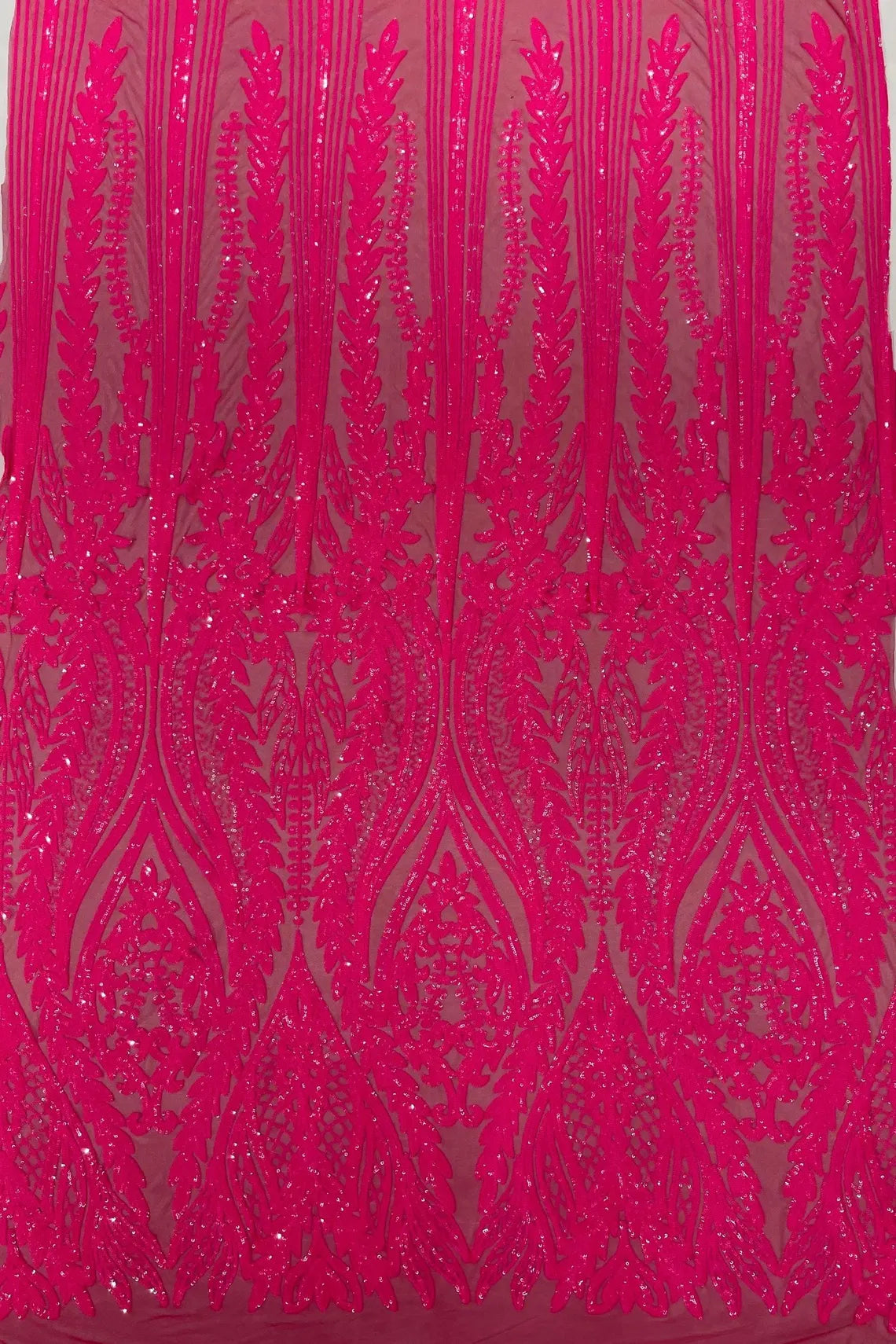 Mermaid Design Sequins Fabric - Hot Pink - Sequins Fabric 4 Way Stretch on Mesh By Yard