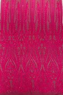 Mermaid Design Sequins Fabric - Hot Pink - Sequins Fabric 4 Way Stretch on Mesh By Yard