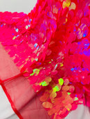 Jumbo Oval Sequins - Hot Pink - Paillette Big Oval Sequins Design Fabric By Yard