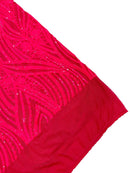 Curvy Line Design Fabric - Hot Pink - 4 Way Stretch Sequins Design Mesh Lace Fabric by Yard