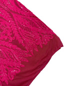 Mermaid Design Sequins Fabric - Hot Pink - Sequins Fabric 4 Way Stretch on Mesh By Yard