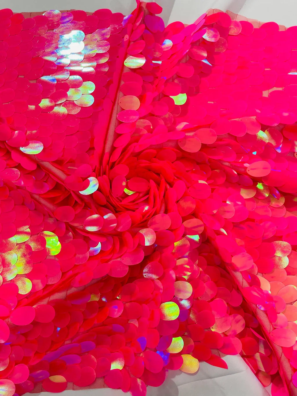 Jumbo Oval Sequins - Hot Pink - Paillette Big Oval Sequins Design Fabric By Yard