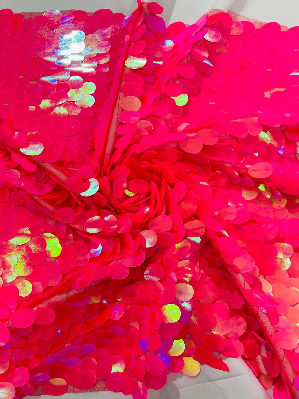 Jumbo Oval Sequins - Hot Pink - Paillette Big Oval Sequins Design Fabric By Yard