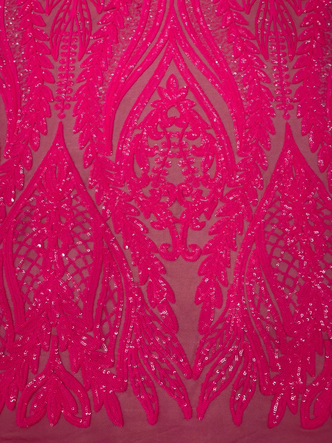 Mermaid Design Sequins Fabric - Hot Pink - Sequins Fabric 4 Way Stretch on Mesh By Yard