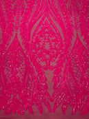 Mermaid Design Sequins Fabric - Hot Pink - Sequins Fabric 4 Way Stretch on Mesh By Yard