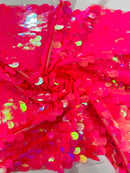 Jumbo Oval Sequins - Hot Pink - Paillette Big Oval Sequins Design Fabric By Yard