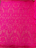 Heart Damask Sequins - Hot Pink - 4 Way Stretch Elegant Shiny Net Sequins Fabric By Yard