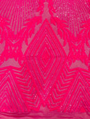 Triangle Sequin Fabric - Hot Pink - Geometric Designs Spandex Mesh By Yard
