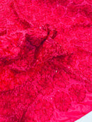 Satin Rosette Sequins Fabric - Hot Pink - 3D Rosette Satin Rose Fabric with Sequins By Yard