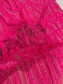 Mermaid Design Sequins Fabric - Hot Pink - Sequins Fabric 4 Way Stretch on Mesh By Yard