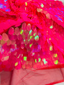 Jumbo Oval Sequins - Hot Pink - Paillette Big Oval Sequins Design Fabric By Yard