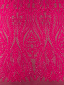 Mermaid Design Sequins Fabric - Hot Pink - Sequins Fabric 4 Way Stretch on Mesh By Yard