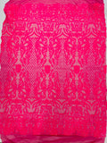4 Way Stretch Fabric - Hot Pink Iridescent - Sequins Design on Spandex Mesh Fashion Fabric