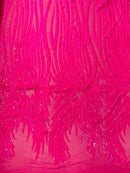 Phoenix Wing Sequins - Hot Pink / Iridescent - 4 Way Stretch Wings Pattern Design Fabric By Yard