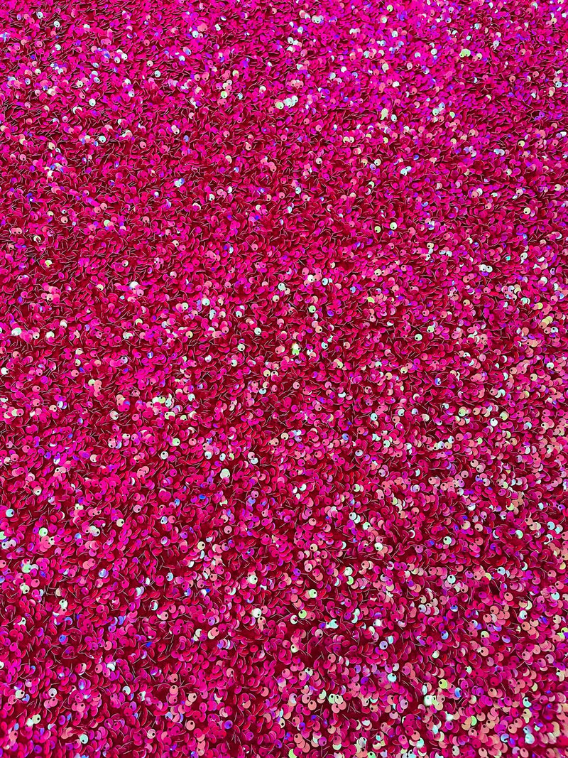 Stretch Velvet Sequins Fabric - Hot Pink Iridescent