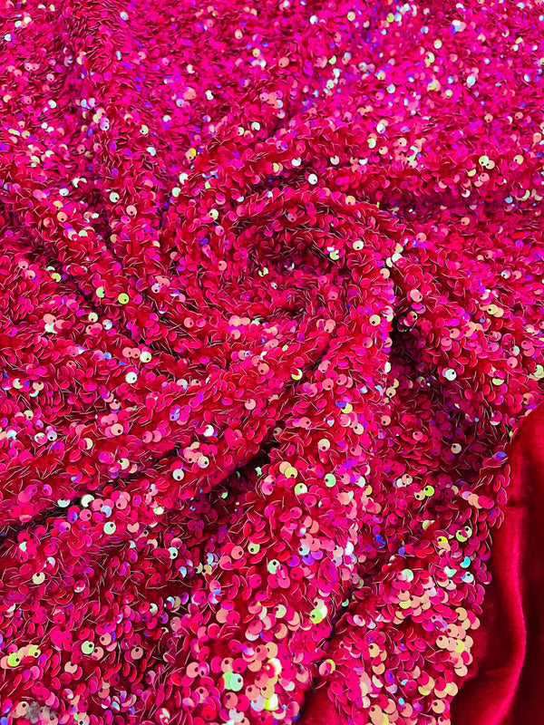 Stretch Velvet Sequins Fabric - Hot Pink Iridescent #3 - Velvet Sequins 2 Way Stretch 58/60” By Yard