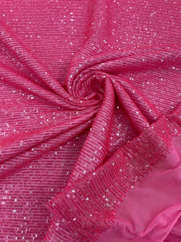 Mille Striped Stretch Sequins - Hot Pink *NEW* - 4 Way Stretch Spandex Sequins Striped Fabric By The Yard