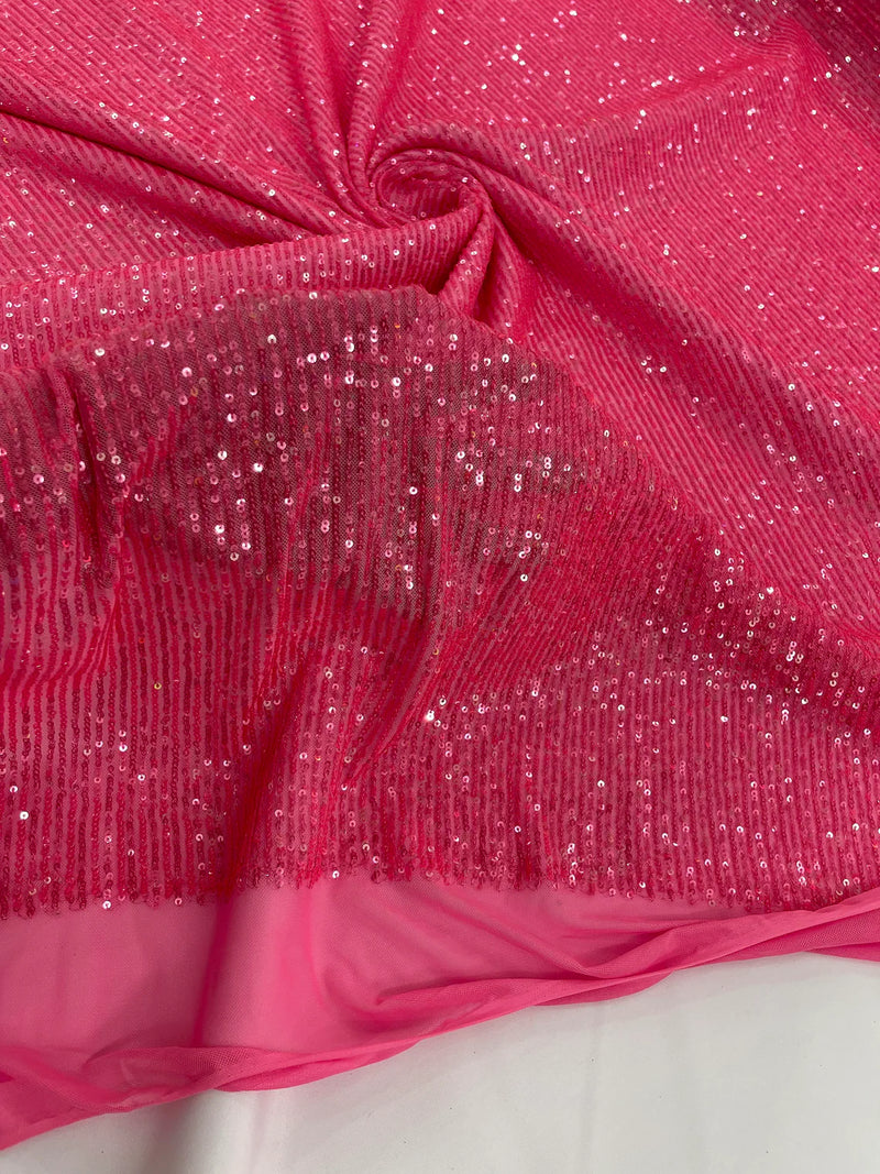 Mille Striped Stretch Sequins - Hot Pink *NEW* - 4 Way Stretch Spandex Sequins Striped Fabric By The Yard