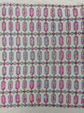 Fancy Gem Jewel Fabric - Hot Pink on Pink - Geometric Stretch Sequins Design on Mesh By Yard