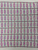 Fancy Gem Jewel Fabric - Hot Pink on Pink - Geometric Stretch Sequins Design on Mesh By Yard