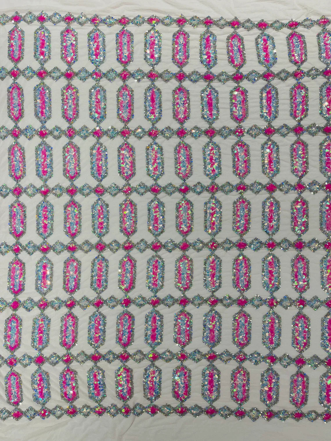 Geometric Stretch Sequin - Fancy Gem Jewel Design on Mesh Pick Color - 25 Yard Roll