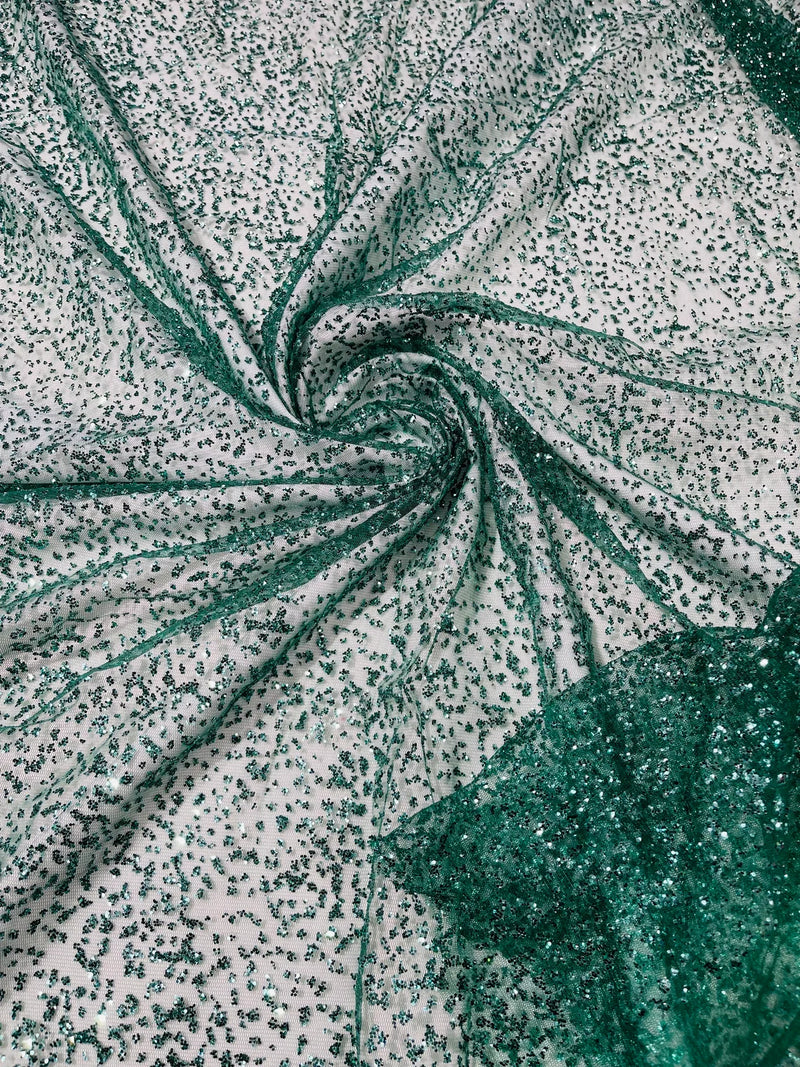 Glitter Mesh Sheer Fabric - Hunter Green - 60" Wide Shiny Glitter Mesh Fabric Sold By The Yard