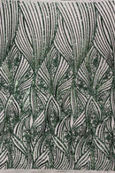 Curvy Line Design Fabric - Hunter Green - 4 Way Stretch Sequins Design Mesh Lace Fabric by Yard