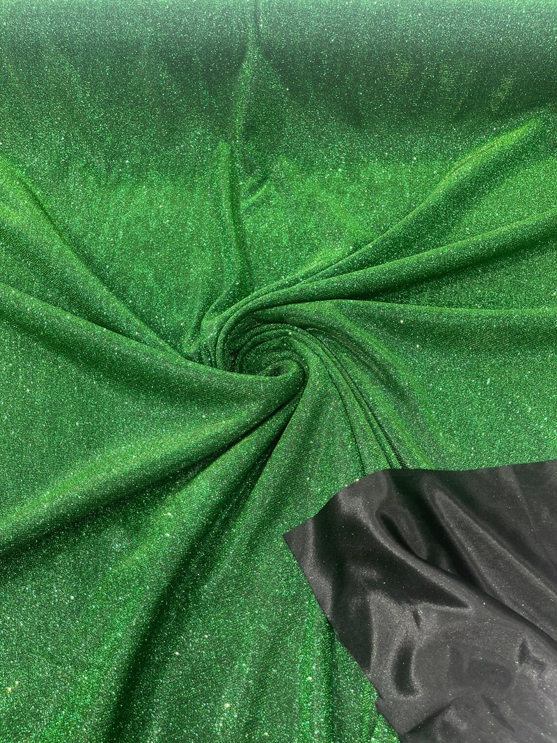 Shimmer Glitter Fabric - Hunter Green / Black - Luxury Sparkle Stretch Solid Fabric Sold By Yard