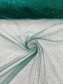 Sparkling Glitter Tulle Fabric - Hunter Green - Sparkling Glitter Tulle Mesh Fabric Sold By Yard