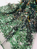 Sword Large Shiny Sequins - Hunter Green - Hanging Iridescent Sequins On Lace Fabric By Yard