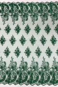 Metallic Corded Lace - Hunter Green - Paisley Floral Fabric with Metallic Thread on a Mesh Lace By Yard