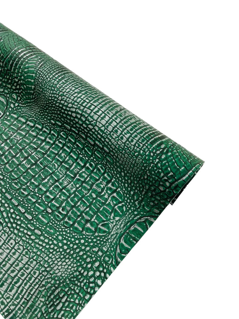 Alligator Faux Leather Vinyl - Hunter Green - Fabric 3D Scales Design Vinyl Alligator By Yard